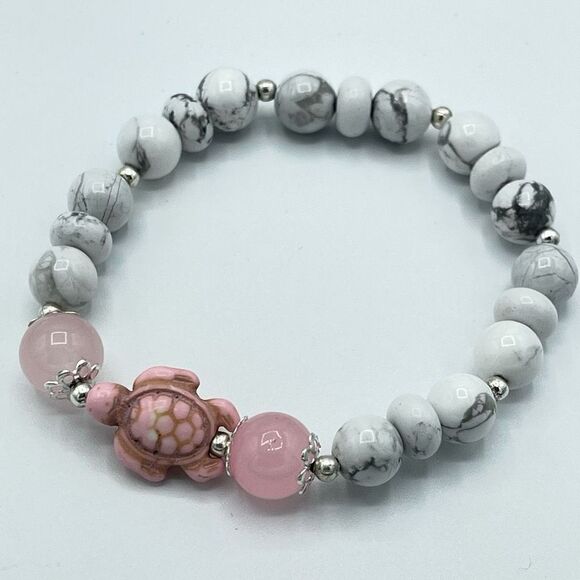 Crystal beaded stretch bracelet ONE NEW rose quartz howlite turtle reiki meditat - Picture 3 of 9